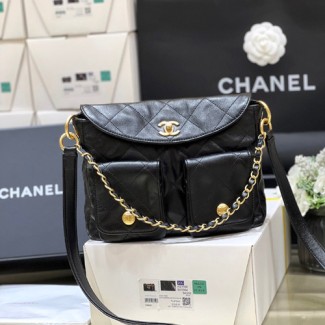 샤넬 24P 투포켓 호보 핸드백 라지 AS4668 램스킨