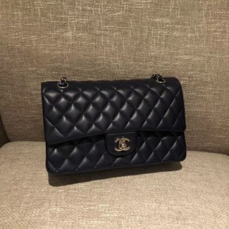 샤넬 클래식 점보백 A1112 미듐 램스킨 네이비 은장