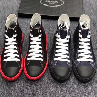 프라다 하이탑 코튼 스니커즈 4T3218