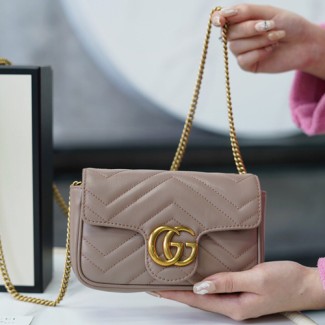 구찌 GG마몽 마틀라세 가죽 수퍼 미니 백 476433 누드